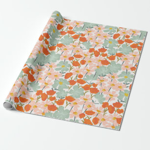 Papier Cadeau Jardin de belles fleurs dessinées à la main en ros