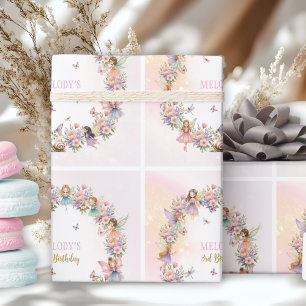 Papier Cadeau Jardin de fées de fleurs fantaisiste pour 3ème ann