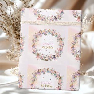 Papier Cadeau jardin de fées floraux fantaisistes pour 4ème anni