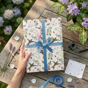 Papier Cadeau Jardin De Fleurs Botaniques De Papillon Colibri
