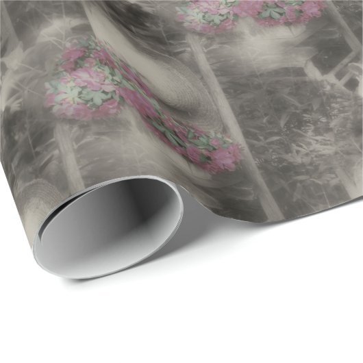 Papier Cadeau Jardin de fleurs Chaise en bois Motif de la nature (Coin rond)