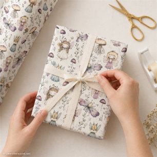 Papier Cadeau Jardin de fleurs pastel de fée et de champignon fa
