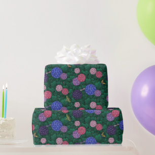 Papier Cadeau Jardin de Hortensias Ensoleillé Étain Moyen