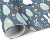 Papier Cadeau Jardin de lapins bleu et orange (Coin rond)