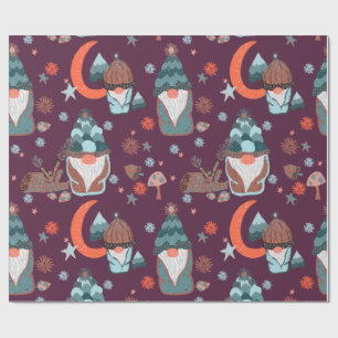 Papier Cadeau Jardin de Noël de Gnome, Motif rouge géant