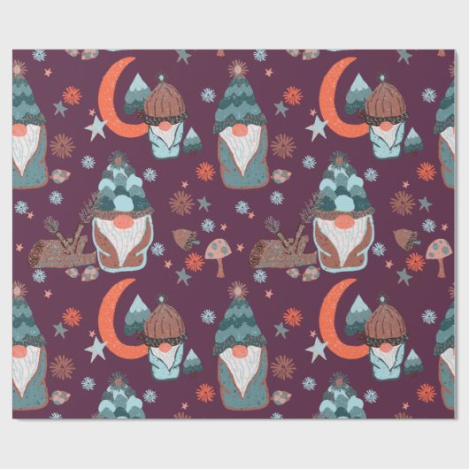 Papier Cadeau Jardin de Noël de Gnome, Motif rouge géant (Plat)