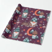 Papier Cadeau Jardin de Noël de Gnome, Motif rouge géant (Déroulé)