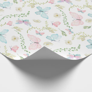 Papier Cadeau Jardin de papillons pastel aquarelle
