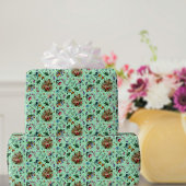 Papier Cadeau Jardin de Pâques vert motif floral chrétien