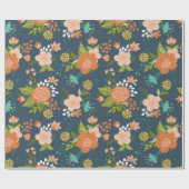 Papier Cadeau Jardin de Pêche et Bleu Design Floral (Plat)