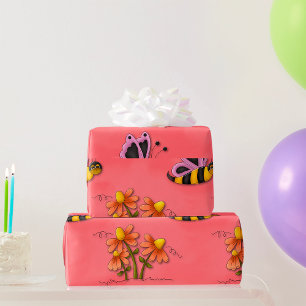 Papier Cadeau Jardin de printemps mignon de l'abeille et rose fl