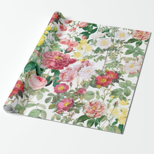 Papier Cadeau Jardin de printemps Vintage Rose (Déroulé)