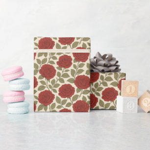 Papier Cadeau Jardin de roses victorien jolies fleurs rouges