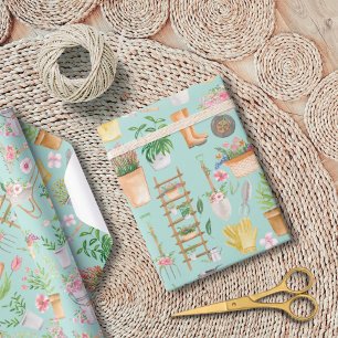 Papier Cadeau Jardin d'outils de jardinage floral aquarelle
