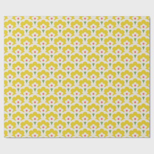 Papier Cadeau Jardin Fleur Jaune Retro Motif (Plat)