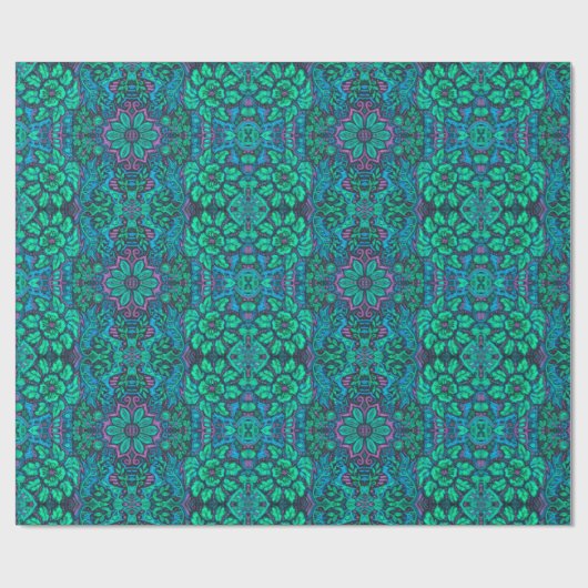 Papier Cadeau Jardin Fleurs magiques Bohème Arabesque Mint Green (Plat)