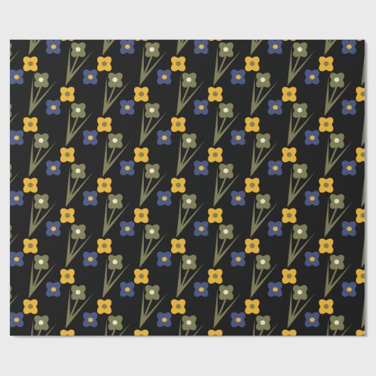 Papier Cadeau Jardin Floral Arrière - plan noir Pixel Fleurs (Plat)