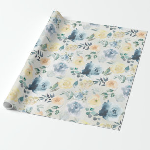 Papier Cadeau Jardin floral Dusty Blue & Yellow Peony Eucalyptus