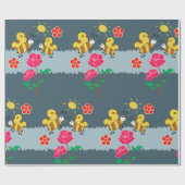 Papier Cadeau Jardin Floral Rose et abeilles (Plat)