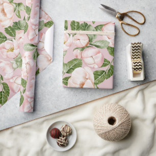 PAPIER CADEAU JARDIN FLORAL ROSE ET VERT