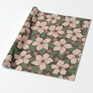 Papier Cadeau Jardin Floral Rose Pâle Moderne sur Fond Vert Forê