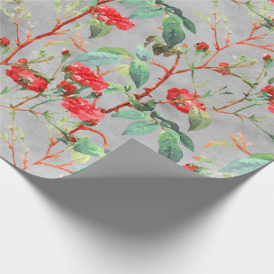 Papier Cadeau Jardin Floral Rose rouge Vintage