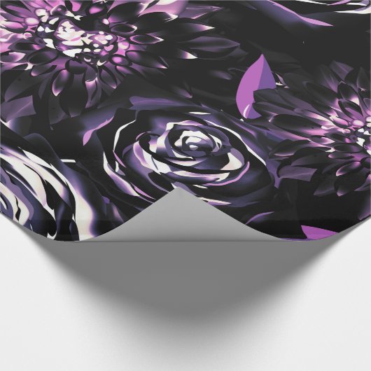 Papier Cadeau Jardin foncé Vis mauve Fleurs Mariage (Coin)