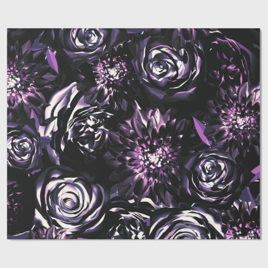 Papier Cadeau Jardin foncé Vis mauve Fleurs Mariage (Plat)