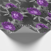 Papier Cadeau Jardin noir des Feuilles d'argent des Roses violet (Coin)