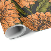 Papier Cadeau Jardin Orange Dahlia (Coin rond)