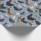 Papier Cadeau Jardin poulets bleu Burlap  (Coin)
