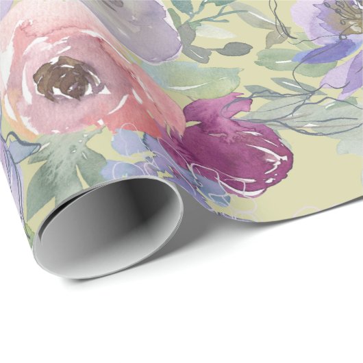 Papier Cadeau Jardin Rose rose violet (Coin rond)