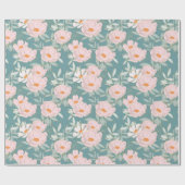 Papier Cadeau Jardin sarcelle rose (Plat)