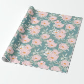 Papier Cadeau Jardin sarcelle rose (Déroulé)