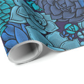 Papier Cadeau Jardin succulent en bleu (Coin rond)