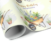 Papier Cadeau Jardin Thème Joyeux Anniversaire Personnalisé (Coin rond)