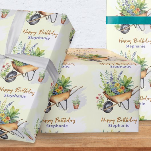 Papier Cadeau Jardin Thème Joyeux Anniversaire Personnalisé