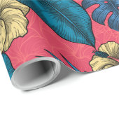 Papier Cadeau Jardin toucan en rouge et bleu (Coin rond)