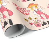 Papier Cadeau Jardiner fille avec des tournesols Joyeuse guerre  (Coin rond)