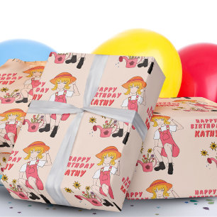 Papier Cadeau Jardiner fille avec des tournesols Joyeuse guerre 