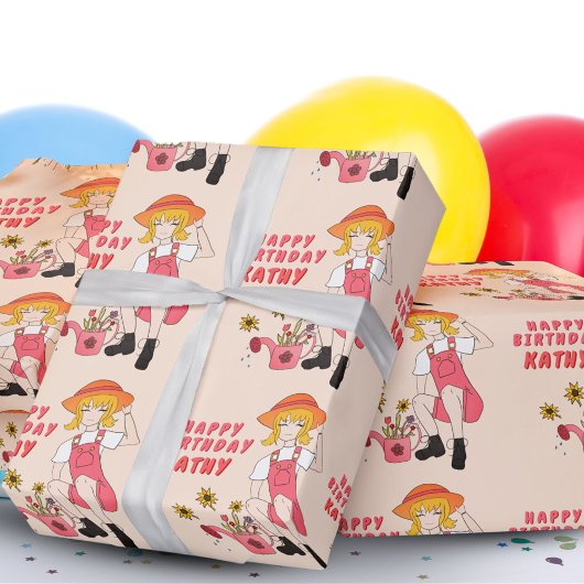 Papier Cadeau Jardiner fille avec des tournesols Joyeuse guerre 