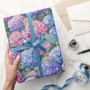 Papier Cadeau Jardins de Hortensias en Fleurs Luxuriants
