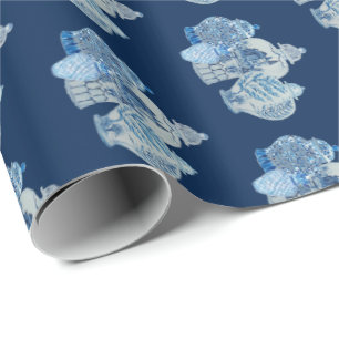 Papier Cadeau Jarres de gingembre bleu et blanc peintes à la ma