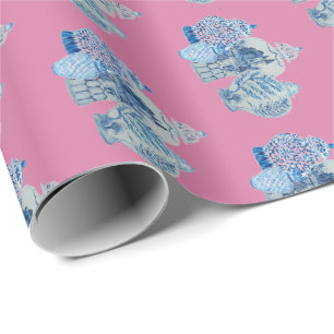 Papier Cadeau Jarres de gingembre bleu et blanc peintes à la ma