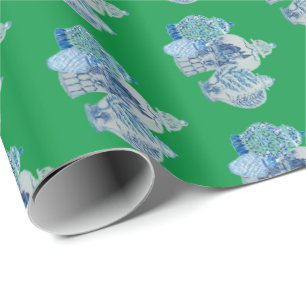 Papier Cadeau Jarres de gingembre bleu et blanc peintes à la ma