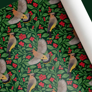 Papier Cadeau Jaseurs de Noël botaniques vintage
