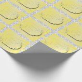 Papier Cadeau Jaune avec le motif gris de damassé (Coin)