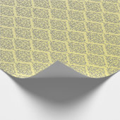 Papier Cadeau Jaune avec le motif gris de damassé (Coin)