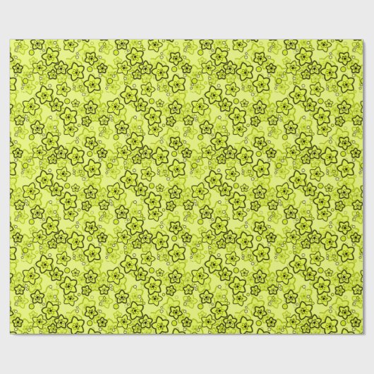 Papier Cadeau Jaune avec motif floral néon brillant noir (Plat)