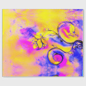 Papier Cadeau JAUNE BLEU ROSE FLEURS BLANCHES Imaginaire Floral (Plat)